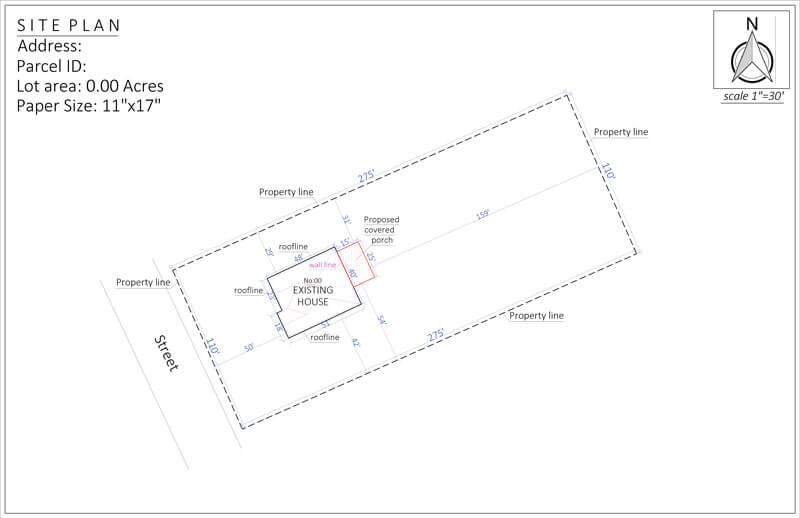 Site plan for permit for new porch covering in Pennsylvania