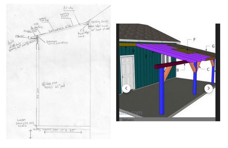 Sketch from the client for new porch covering in Pennsylvania