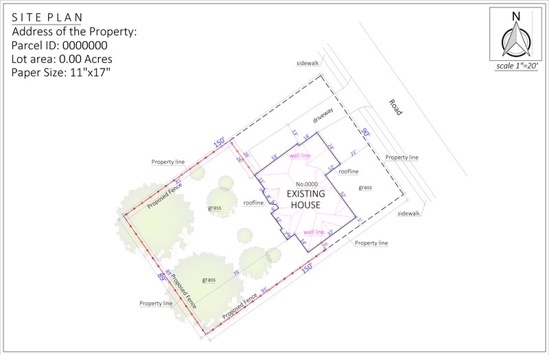 Site plan for a new fence permit construction in Pennsylvania