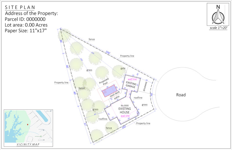 Site plan for a new pool construction in Atlanta