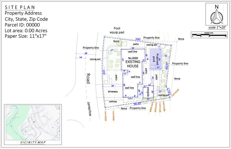 Site plan for a pool permit in Florida