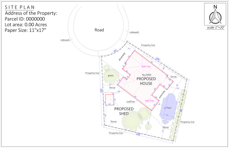 Site plan for new house construction in Florida