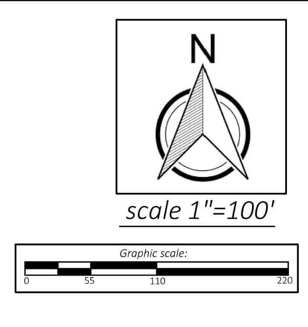 Locate the north arrow and scal Identify the north arrow and scale