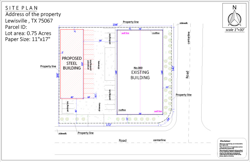 Site plan for steel building permit