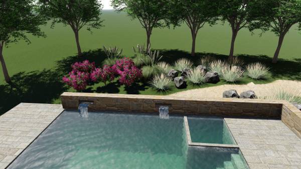 Acquire Custom Landscape Plan by GetASitePlan 3D landscape plan rendering created for a yard