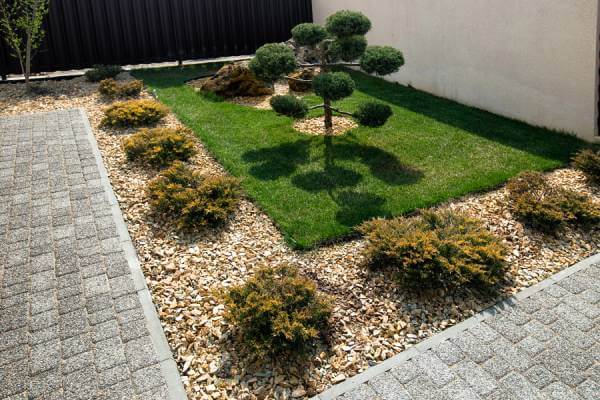 Low-Maintenance Landscaping Ideas low-maintenance landscaping with native plants, mulch, and gravel walkway