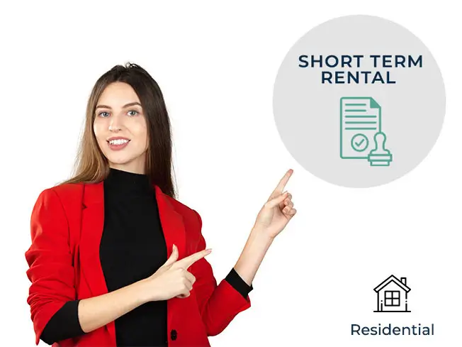 Short-term rental site plan showing parking spaces, property lines, and setbacks