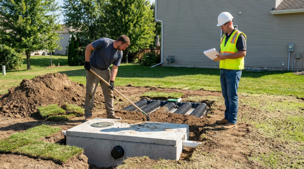 Final inspection and backfill of septic system Backfill and final inspection