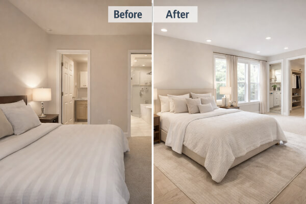 Before and after primary suite addition Primary suite addition before and after