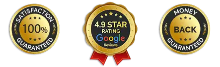 100% satisfaction guaranteed, 4.9-star Google rating, money back guaranteed