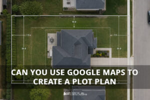 Comparison of Google Maps satellite view and a permit-ready plot plan with property lines and setbacks